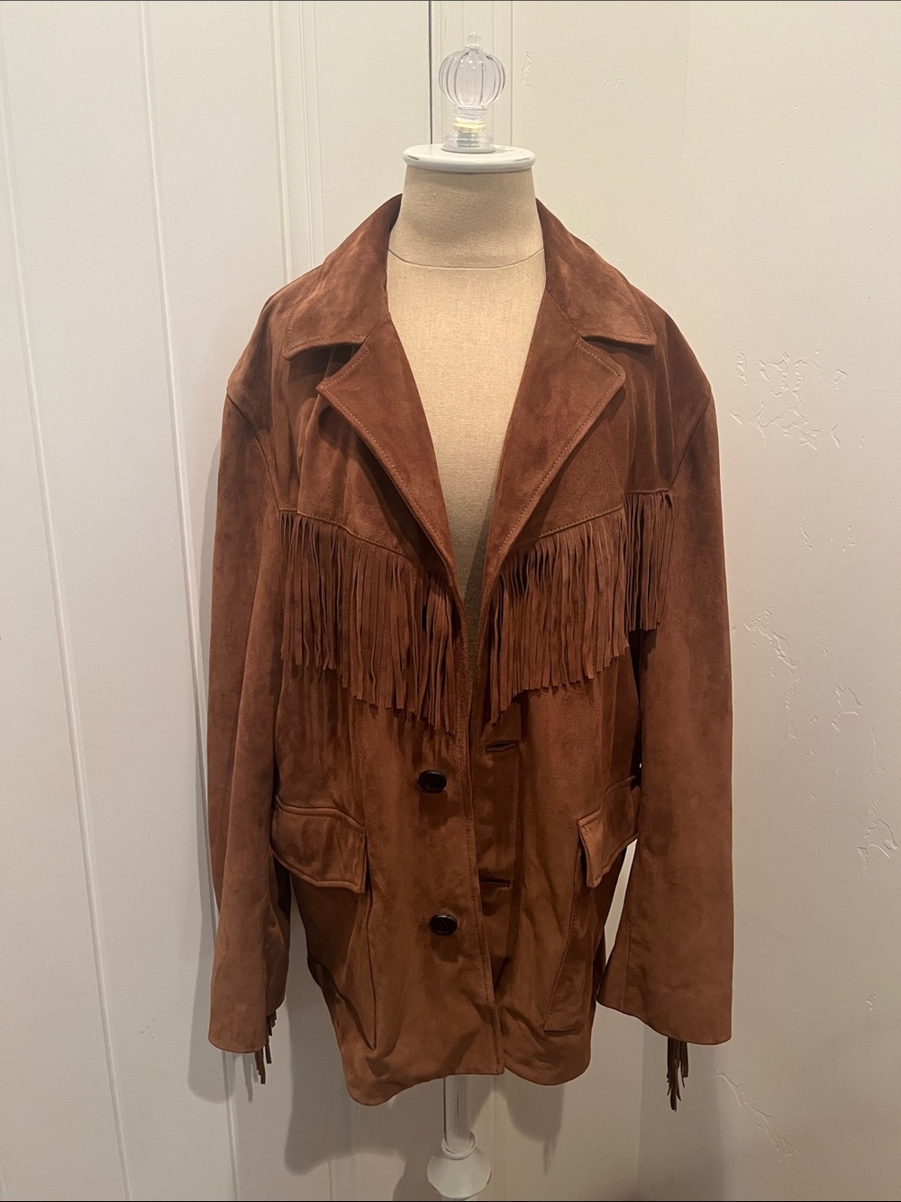 Nili Lotan Brown Leather Fringe Button-Up Jacket